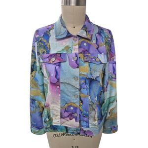 Simply Art by Dolcezza Watercolor Jacket 100% Cotton Gold Accents Sz L